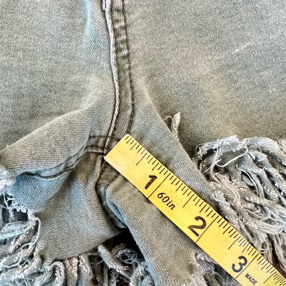 Frayed Hem Olive Denim Shorts - Picture 4 of 7
